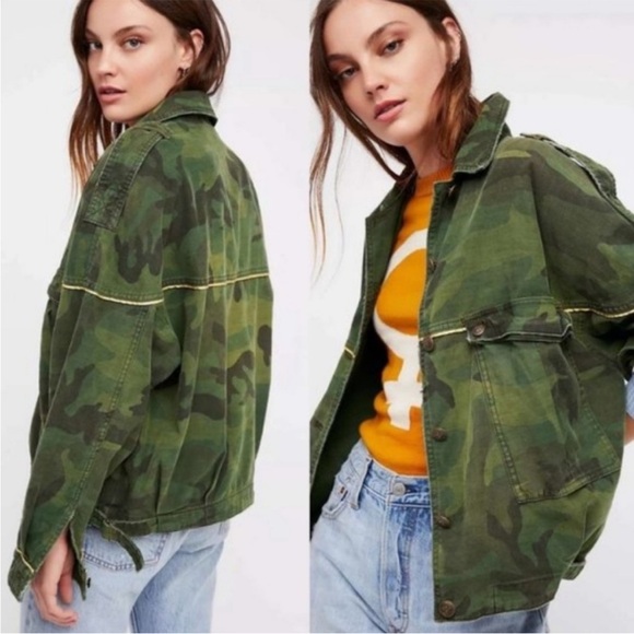 Free People Slouchy Military Camo Jacket | Size XS - Picture 4 of 12